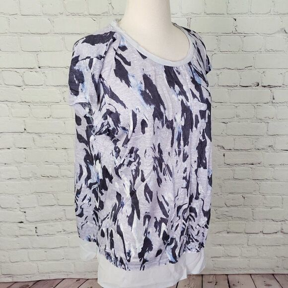 calvin Klein 100% linen burnout knit top Raw edge grey blue white sz M - Picture 2 of 5